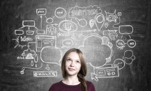 Girl thinking about future business.